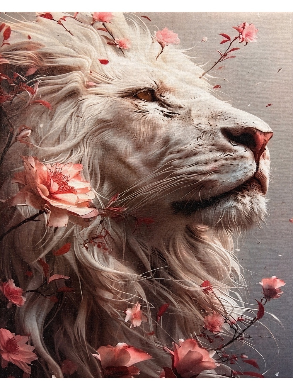 Blush Floral White Lion Canvas Wall Art 18x12 - Picture 4 of 6